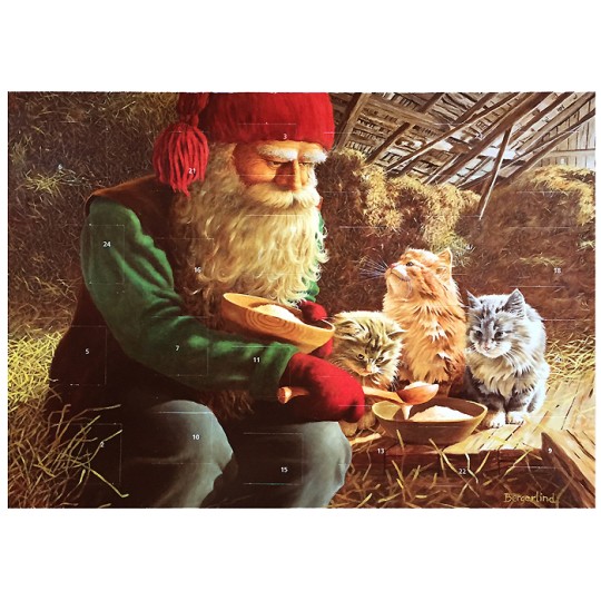 Tomte Gnome Feeding Cats Advent Calendar from Sweden ~ 13-1/4" x 10"